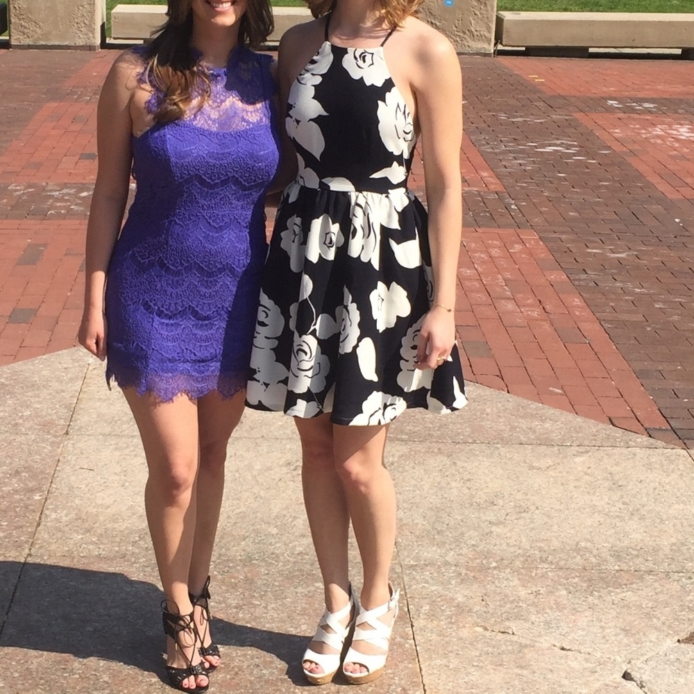 Floral Navy and White Dress